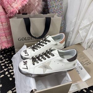 Golden Goose White Sneakers with Black and Silver Accents